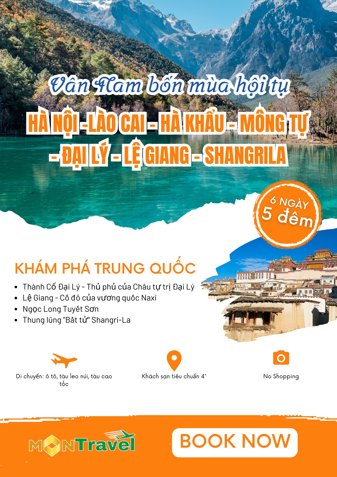 Tour Trung Quốc HÀ KHẨU - MÔNG TỰ - ĐẠI LÝ – LỆ GIANG - SHANGRILA 6N5Đ